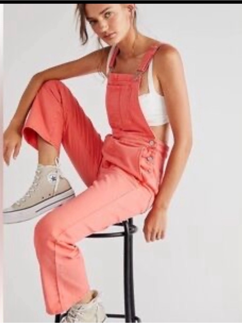 Rollas Original High Rise Straight leg Denim Overalls 29 8 coral pink utility